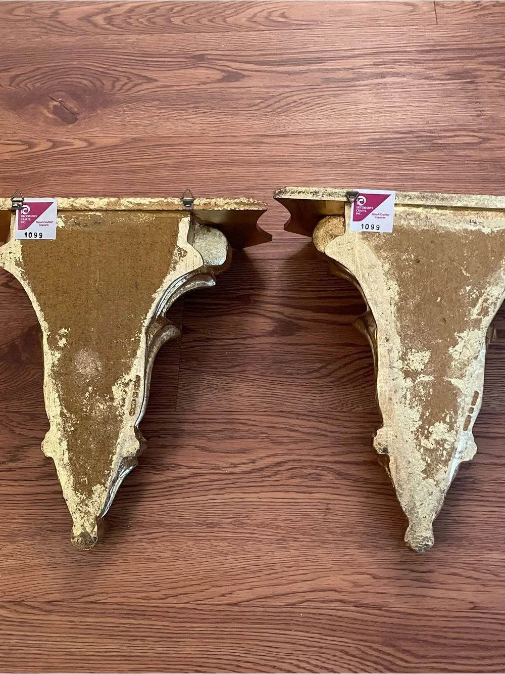 Pair Vntg Gilt Wood Acanthus Leaf Wall Brackets Made In Italy Decorative Crafts
